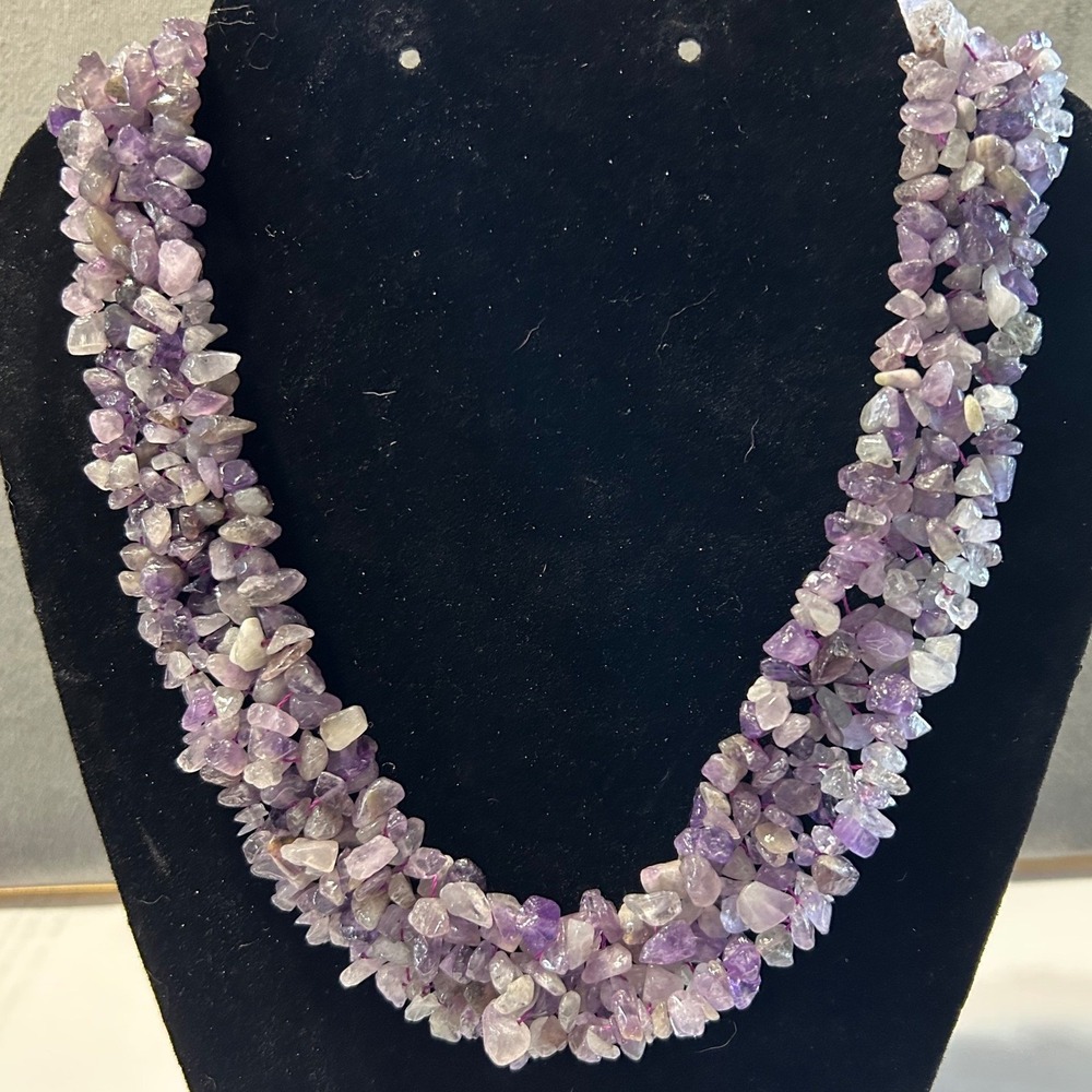 Multi Strand Amethyst Chip Necklace 18" – Purple Natural Stone w/ Toggle Clasp